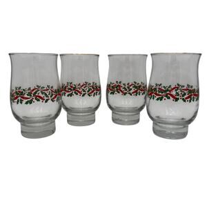 Libbey Holly and Ribbon Tumblers with Gold Trim 14 oz Set of 4